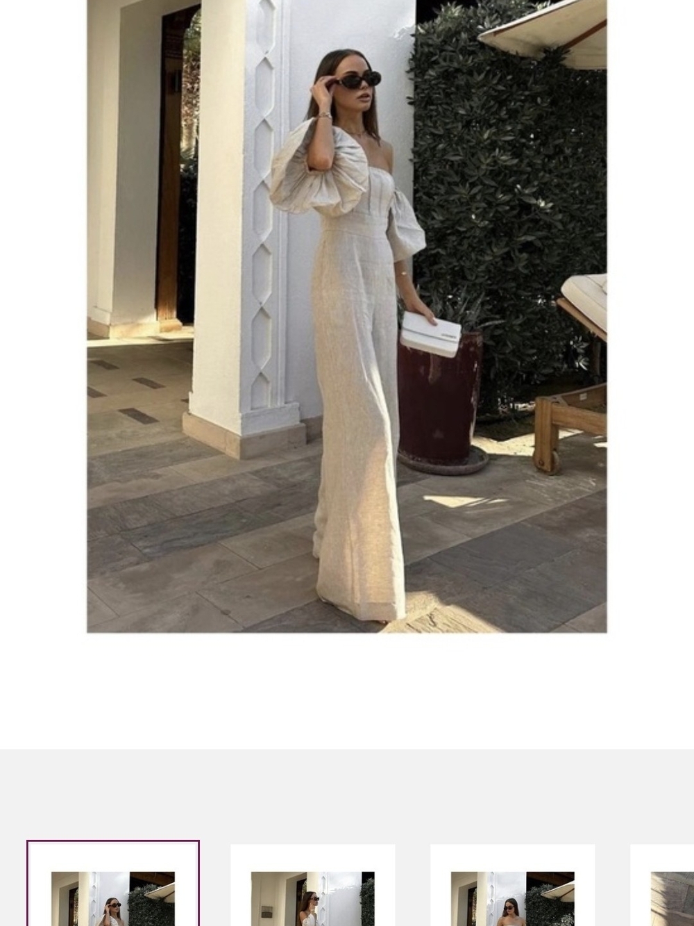 Commense Tan Off-Shoulder Wide-Leg Jumpsuit with Puff Sleeves